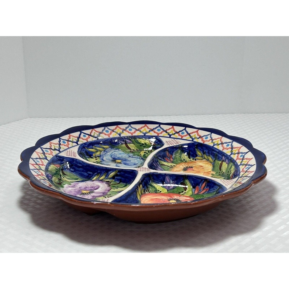Vintage Floral Hand Painted Divided Serving Pottery‎ Tray Made in Portugal - Picture 6 of 13